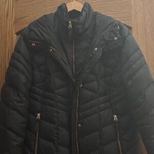Women's Black Quilted Long Jacket - Marc New York -XL